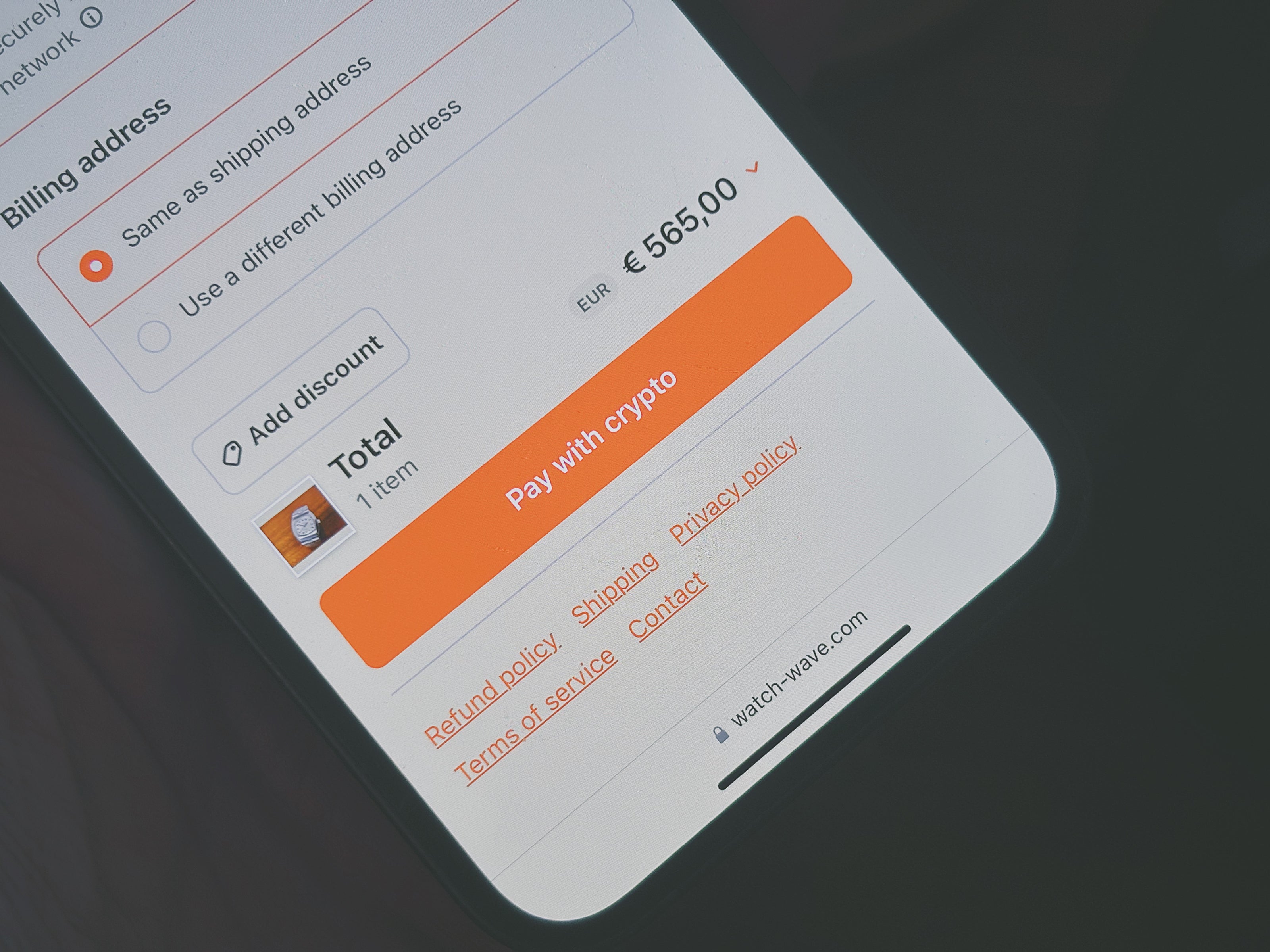 CTA in shop to check out using BTC/Crypro