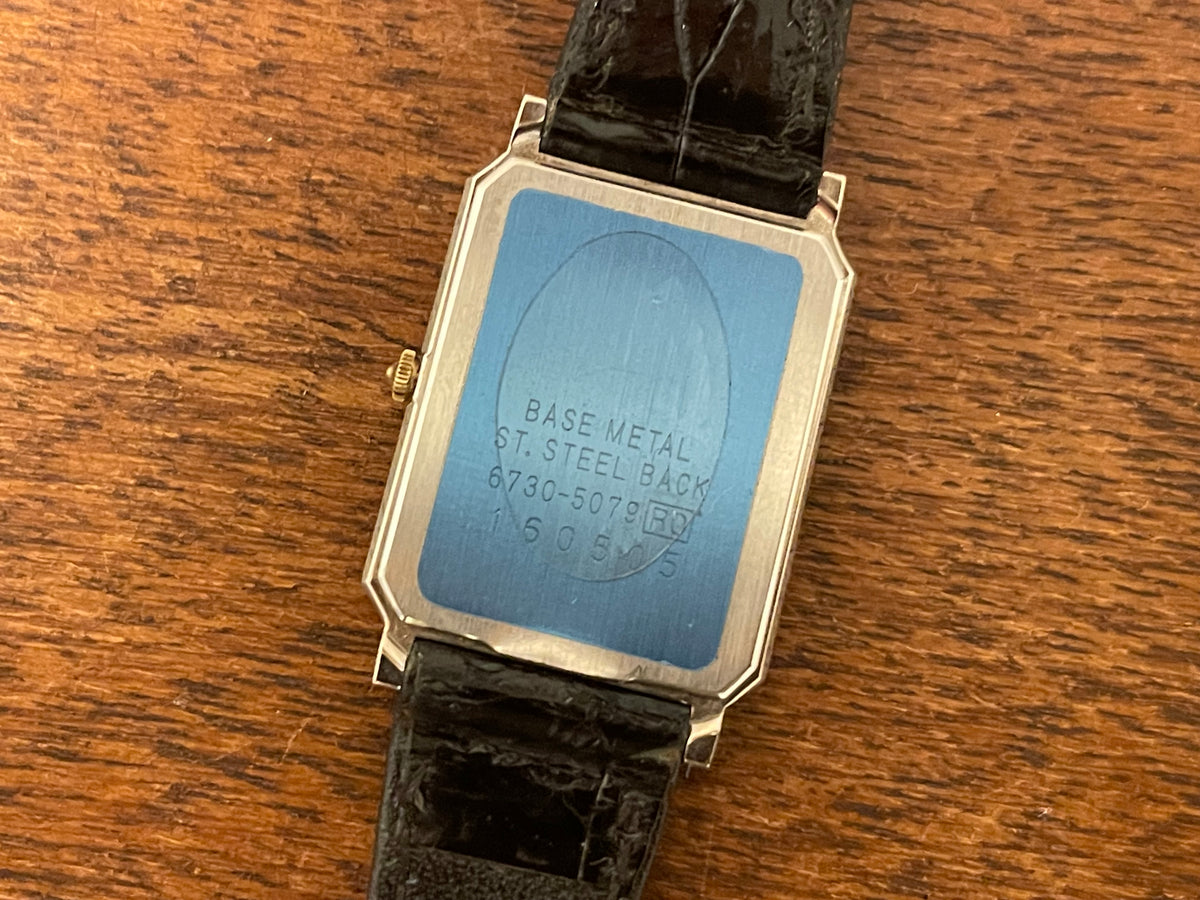 (1981) Seiko 6730-5079 Lassale ultra-thin "Tank" dress watch - white dial w/ black Roman numerals - small size (NOS)