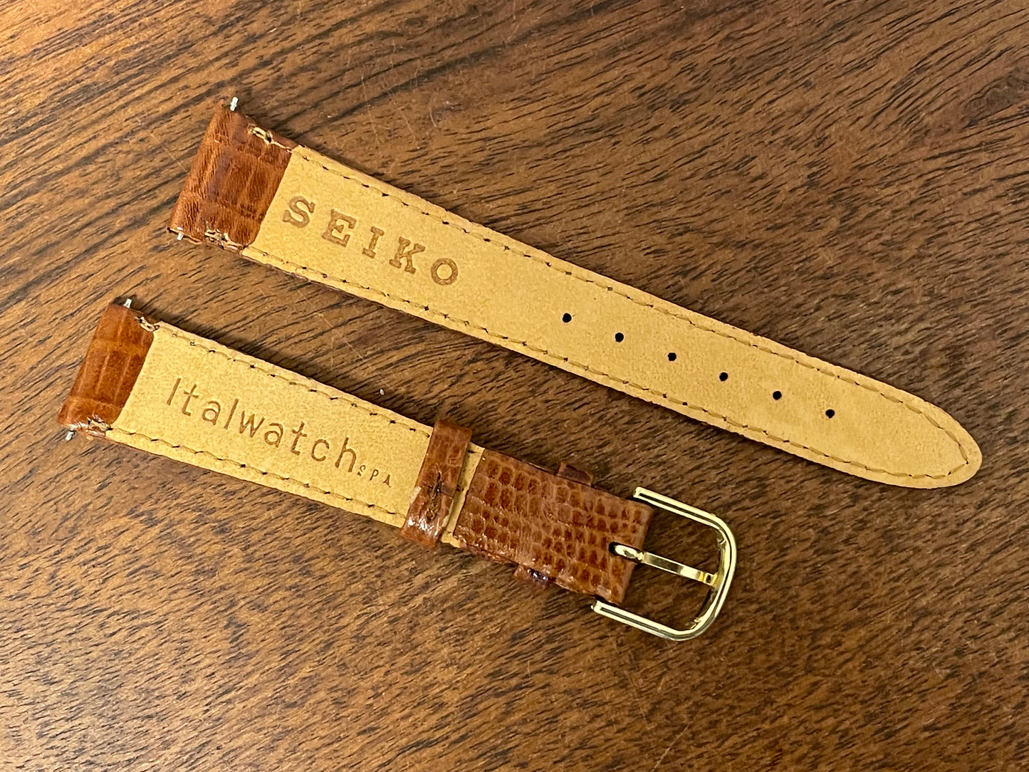 18mm Seiko cognac brown leather stap w/ gold buckle by Italwatch