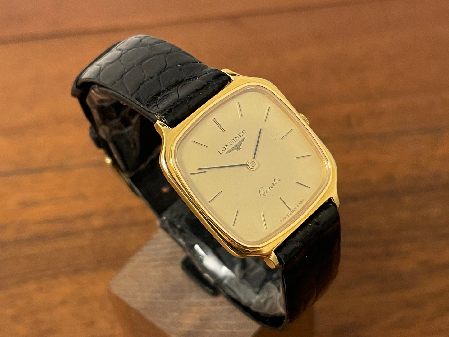 (1980s) Longines 978 6398 dress watch - gold plated case - gold dial w/ stick markers (NOS)