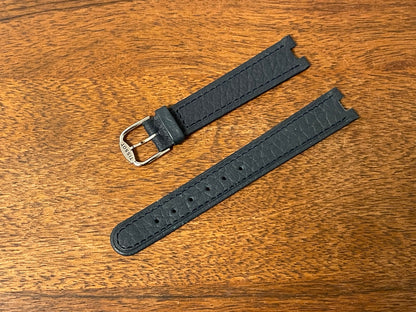 Front side 16mm Tissot Rockwatch R150 dark blue leather strap (NOS)