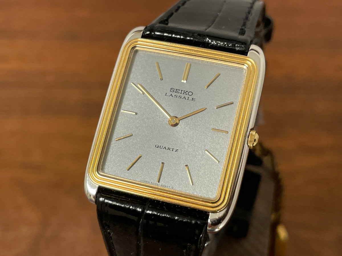 (1981) Seiko 6020-5809 Lassale "Tank" dress watch - silver dial w/ gold stick markers (NOS)