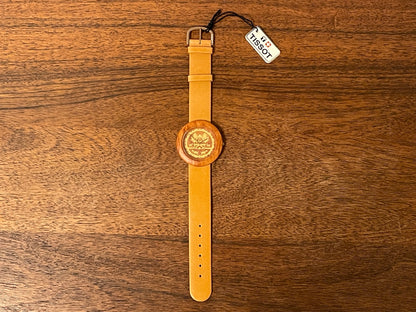 (1990s) Tissot WoodWatch W195 - Mediterranean Briar case & dial w/ gold colored inlay - forest cabin (NOS)