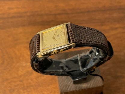 (1982) Seiko 5420-5100 "Tank" dress watch - brushed gold dial w/ gold markers - small size (NOS)