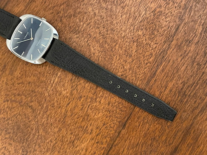 (1970s) Tissot 41436 Stylist dress watch - silver “tv case” - sunburst blue dial w/ silver stick markers (NOS)