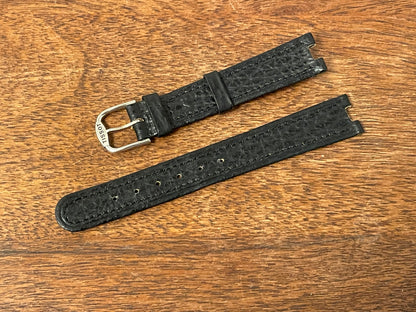 Front side 16mm Tissot Rockwatch R150 black leather strap (NOS)