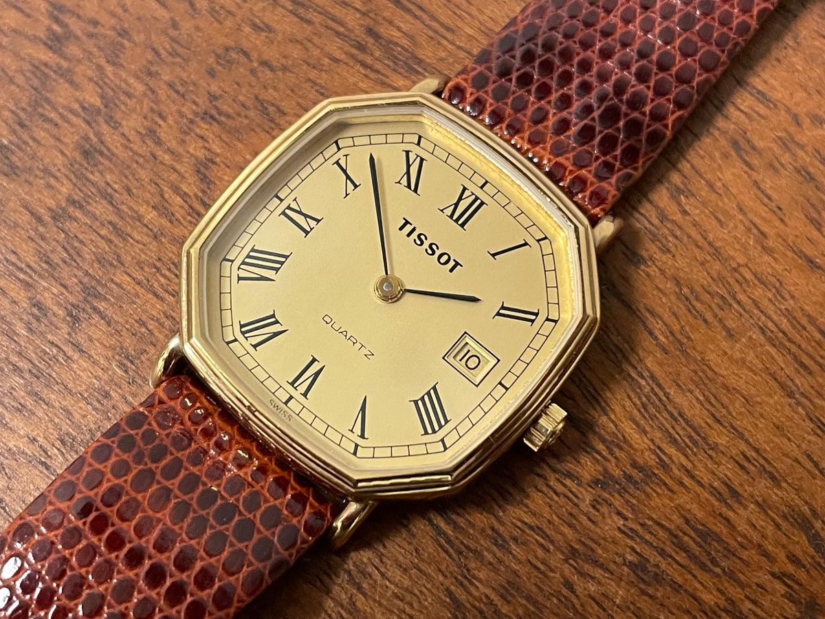 (1980s) Tissot 642.40343/2 Stylist dress watch - gold octagon case - gold dial w/ Roman numerals (NOS)