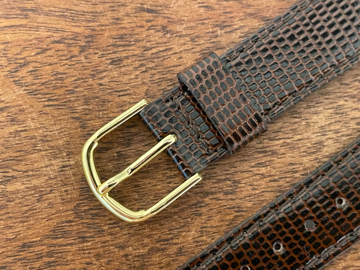 20mm Seiko brown Lizzard print calf leather w/ gold buckle - vintage (NOS)