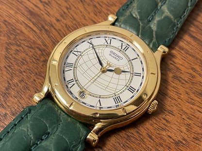 (1999) Seiko 5Y22-6050 Age of Discovery (AOD) dress watch - white dial w/ black Roman numerals (NOS)
