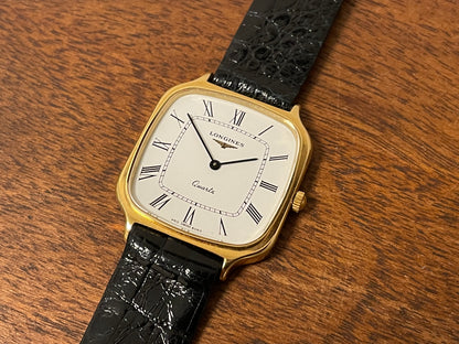 (1980s) Longines 960 6083 dress watch - gold plated case - white dial w/ Roman numerals (NOS)