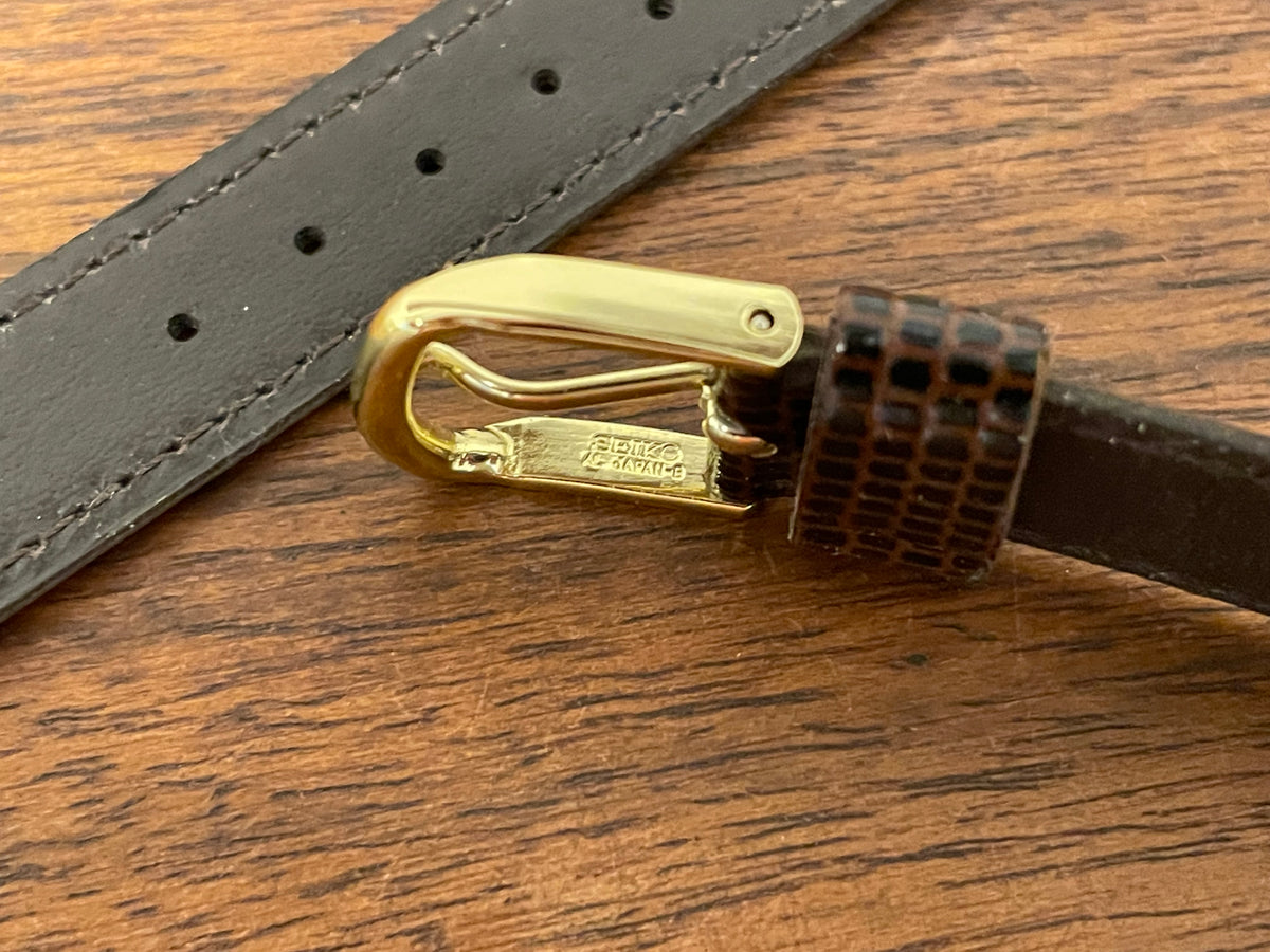 16mm Seiko brown Lizzard print calf leather w/ gold buckle - vintage (NOS)