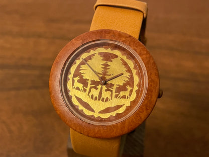 (1991) Tissot WoodWatch W195 - Mediterranean Briar case & dial w/ gold colored inlay (NOS)