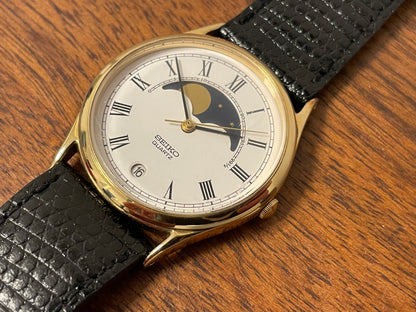 (1984) Seiko 7434-7000 dress watch - cream dial w/ moonphase & Roman numerals