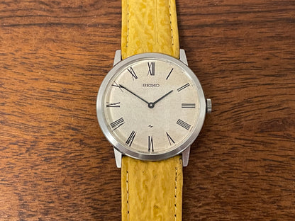 (1976) Seiko 2220-0180 Chariot dress watch - silver textured waffle dial w/ Roman numerals