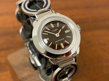 (1970s) Timex 551-125 dress watch - silver case - brown dial w/ silver markers - small size (NOS + full set)