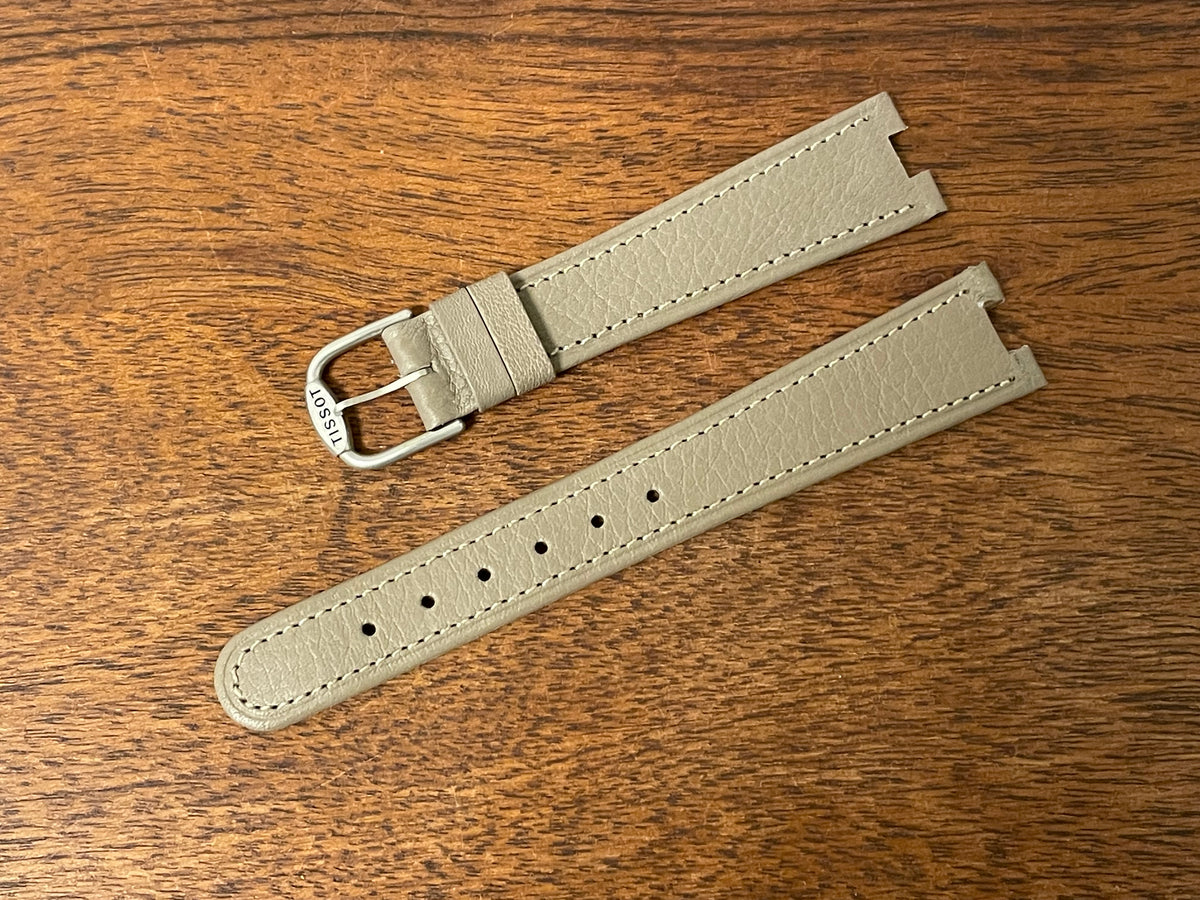 Front side 18mm Tissot Rockwatch R151 grey leather strap (NOS)