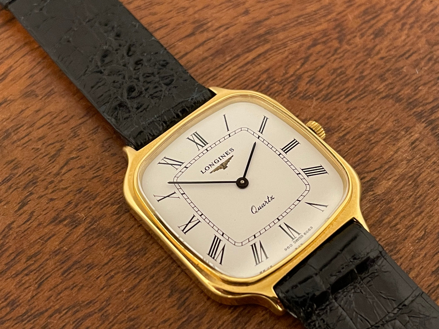 (1980s) Longines 960 6083 dress watch - gold plated case - white dial w/ Roman numerals (NOS)