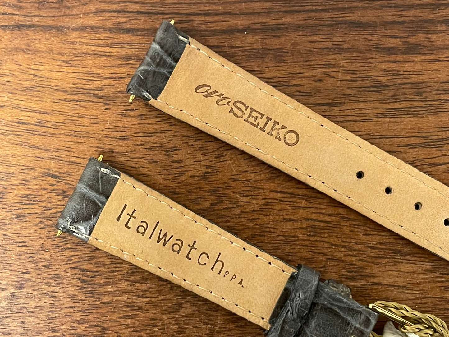 18mm Seiko "18K Gold Collection" dark grey leather stap w/ gold buckle by Italwatch (NOS)