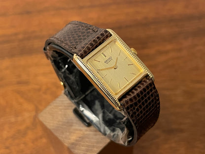 (1982) Seiko 5420-5100 "Tank" dress watch - brushed gold dial w/ gold markers - small size (NOS)