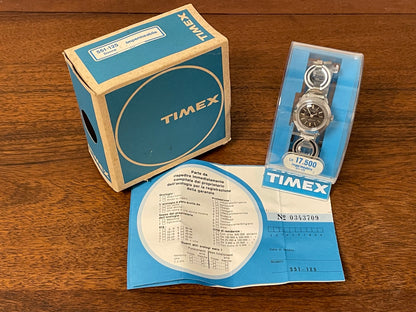 (1970s) Timex 551-125 dress watch - silver case - brown dial w/ silver markers - small size (NOS + full set)