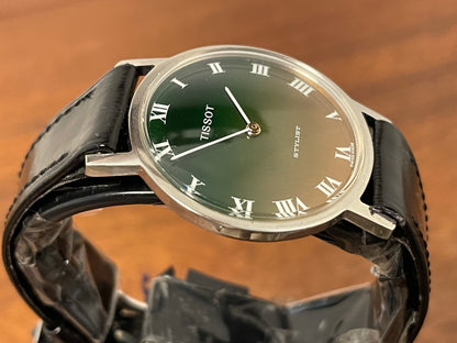 (1970s) Tissot 41070 Stylist dress watch - silver case - brushed green/orange gradient dial w/ white Roman numerals (NOS)