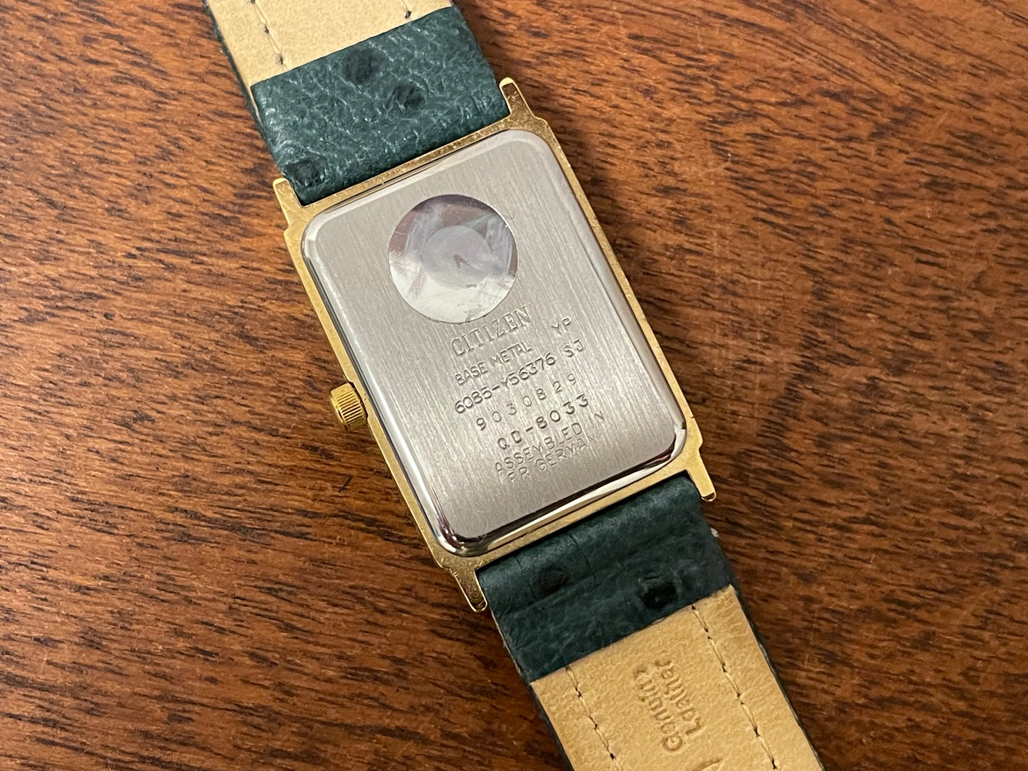(1990) Citizen 6085-Y56376 “Tank” - white dial w/ moonphase & gold stick markers (mint)