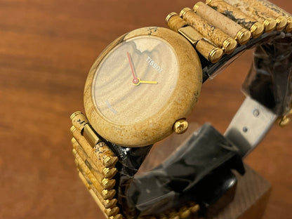 (1980s) Tissot RockWatch R150 brown/beige jasper - stone bracelet - mid size model