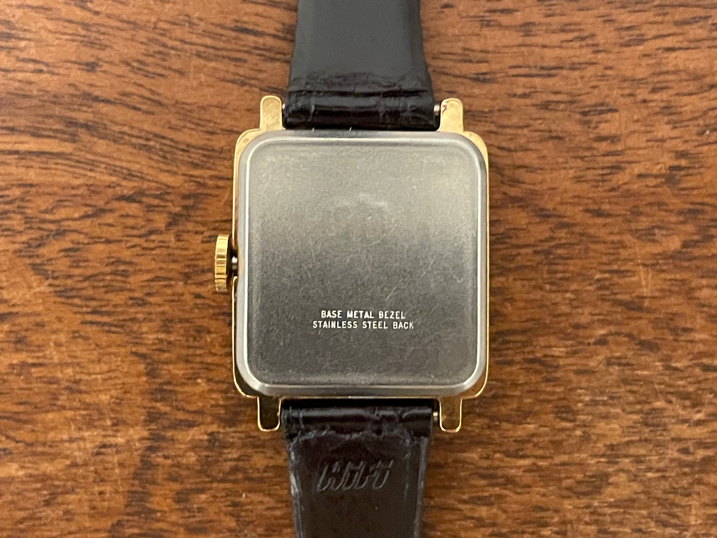 (1970s) Timex 527-201 "Tank" dress watch - gold case - white dial w/ Roman numerals - small size (NOS + Full set)