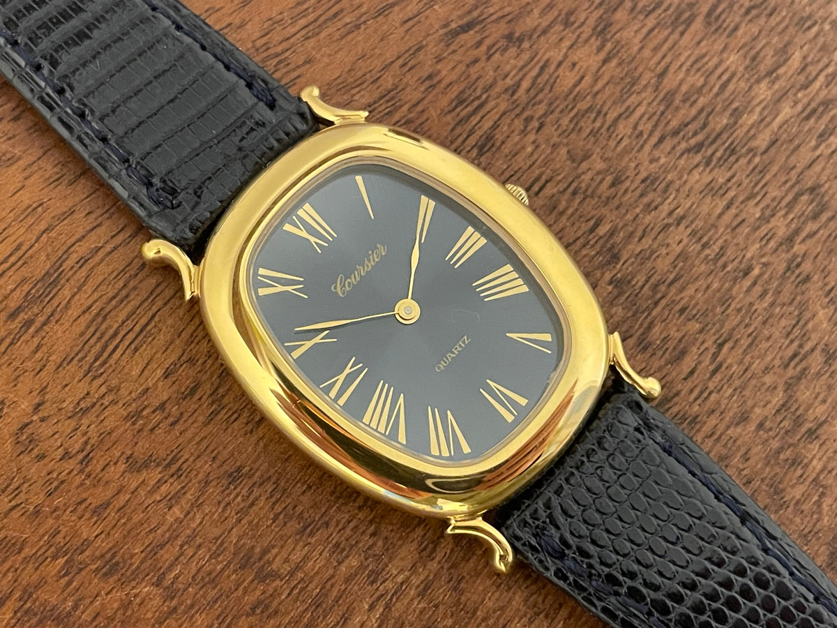 (1990s) Coursier dress watch - petrol blue sunburst dial w/ gold Roman numerals (NOS)