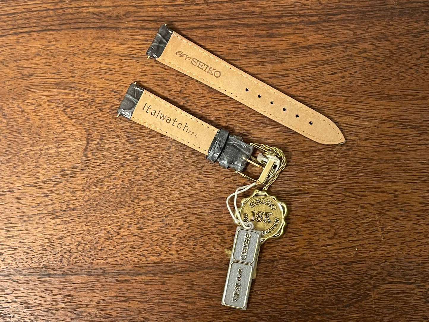 18mm Seiko "18K Gold Collection" dark grey leather stap w/ gold buckle by Italwatch (NOS)