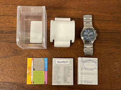 (2002) Swatch YCS438G Irony Chrono "Blustery" - blue sunburst dial (NOS + Full set)