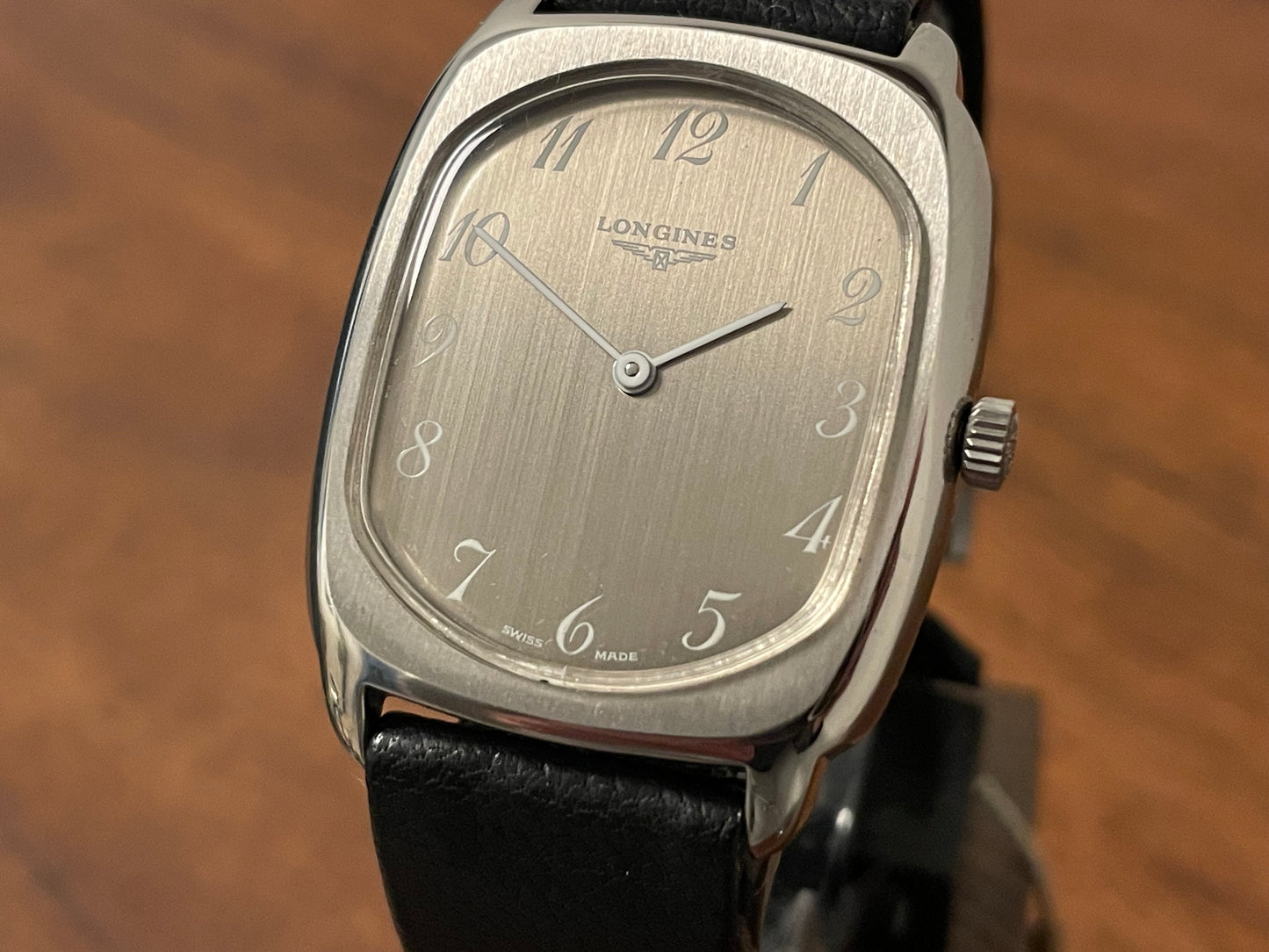 (1970s) Longines "Ellipse" ref. 1006 cal. 428 - brushed silver dial w/ white Arabic numerals (NOS)