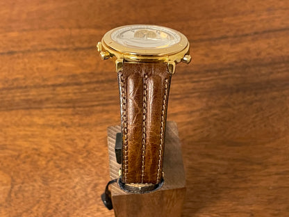 (1992) Seiko 7T39-7A00 Age of Discovery (AOD) chronograph -  gold case w/ white speckled dial (NOS)