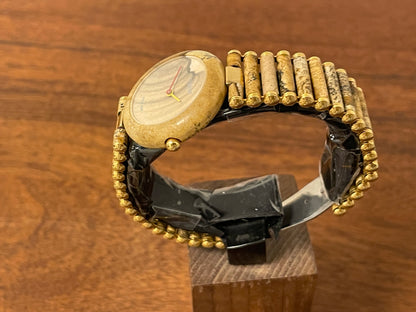 (1980s) Tissot RockWatch R150 brown/beige jasper - stone bracelet - mid size model
