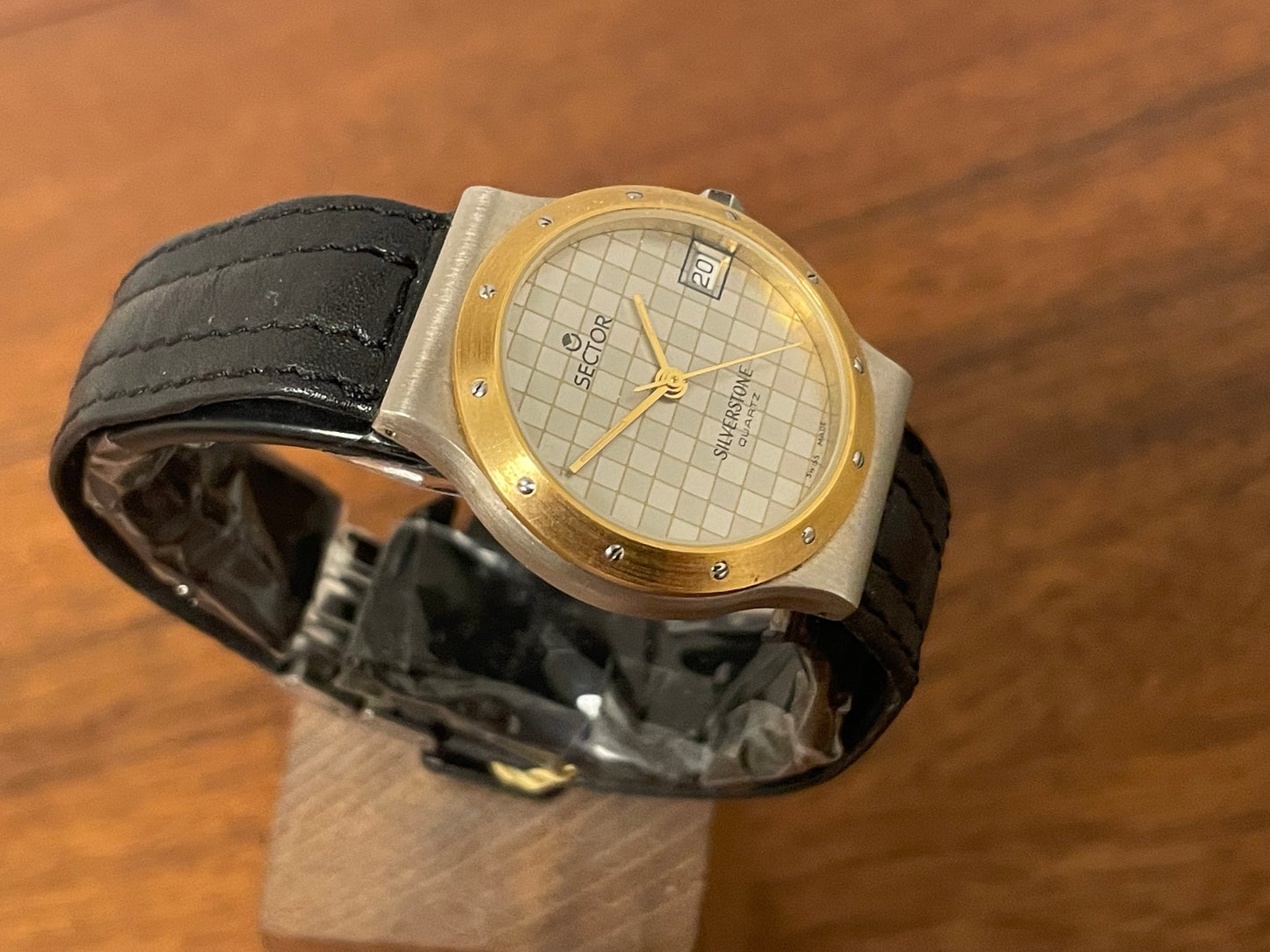 (1990s) Sector Silverstone - silver checkered dial w/ date - small size (NOS)