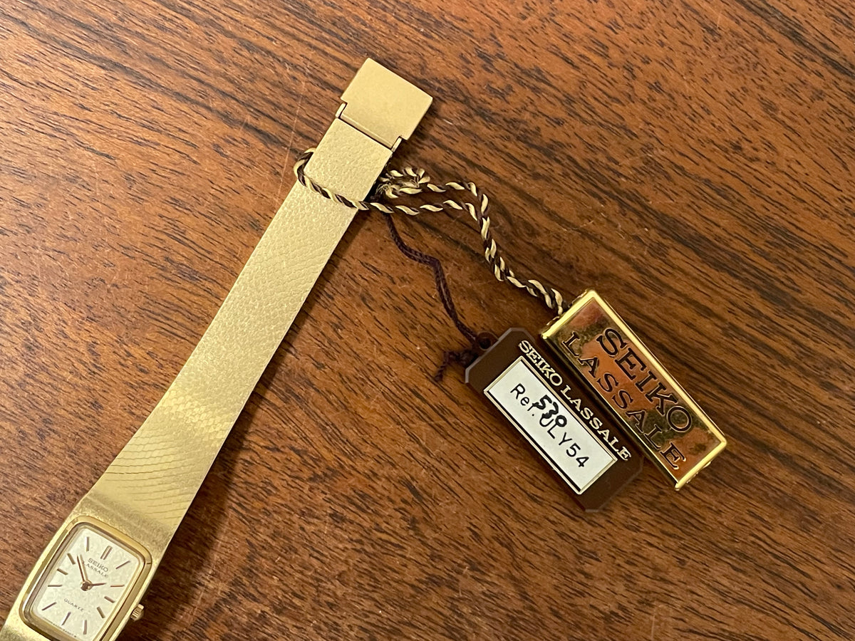 (1981) Seiko 8420-5219 Lassale dress watch - gold integrated bracelet & case - gold dust dial w/ gold stick markers - small size (NOS)