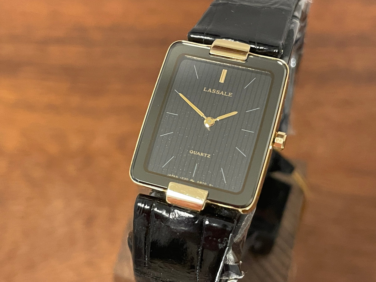 (1984) Seiko 1230-5499 Lassale dress watch - black & grey pyjama dial w/ stick markers - small size (NOS)