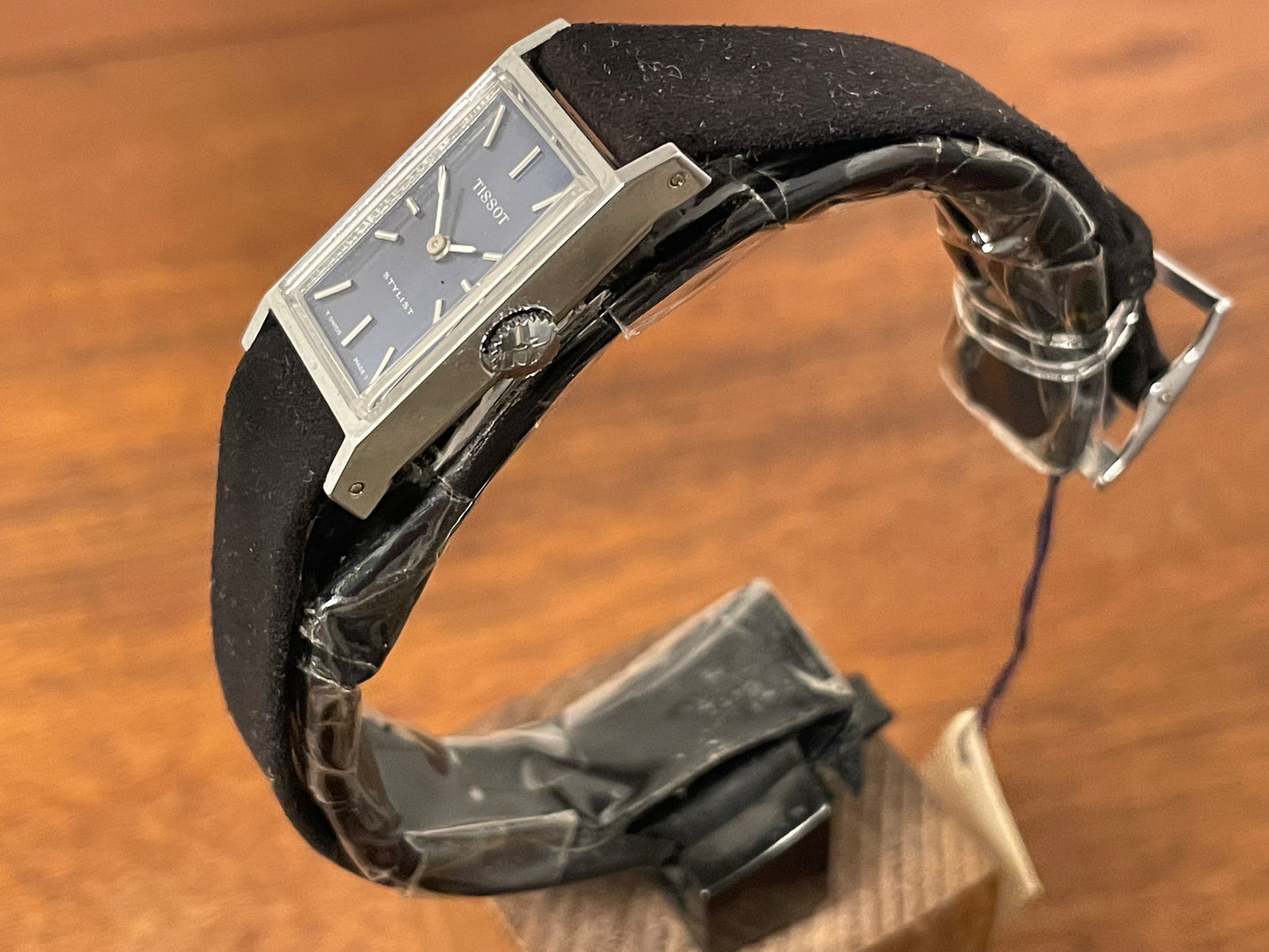 (1970s) Tissot 10676 Stylist “Tank” dress watch - blue sunburst dial w/ silver stick markers - small size (NOS)