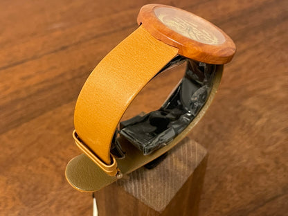 (1990s) Tissot WoodWatch W195 - Mediterranean Briar case & dial w/ gold colored inlay - forest cabin (NOS)