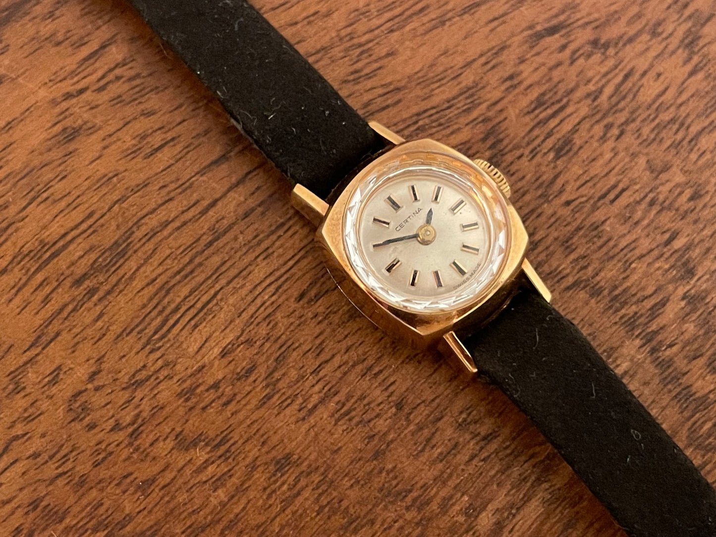 (1970s) Certina 2850 "cocktail" dress watch - silver sunburst dial w/ stick markers - small size (NOS)