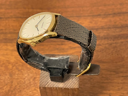 (1970s) Tissot 41141 "Ellipse" dress watch - gold case - silver brushed dial w/ gold stick markers (NOS)