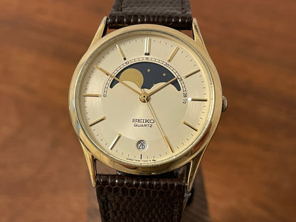 (1984) Seiko 7434-7000 dress watch - champagne dial w/ moonphase & stick markers