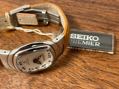 (2001) Seiko 7N89-0AA0 Premier on leather strap - white dial w/ Arabic numerals - small size (NOS)