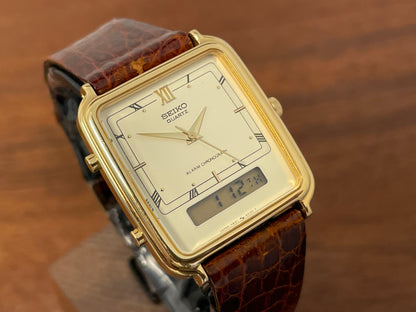 (1985) Seiko H601-5010 Alarm Chronograph - cream dial w/ gold Roman numerals (mint)