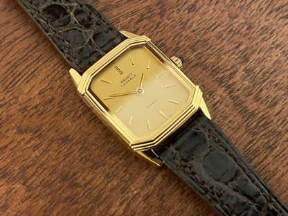 (1982) Seiko 1230-502H Lassale "Tank" dress watch - gold case - gold dial w/ gold stick markers - small size (NOS)