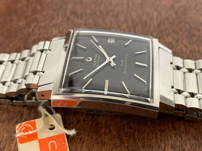 (1960s) Certina 5301.115 Town & Country - bracelet - square case - black dial w/ silver markers (NOS)
