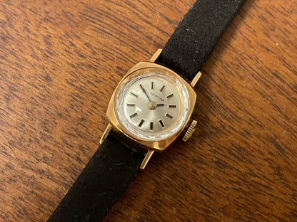(1970s) Certina 2850 "cocktail" dress watch - silver sunburst dial w/ stick markers - small size (NOS)