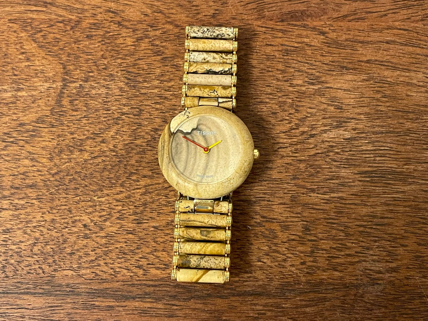 (1980s) Tissot RockWatch R150 brown/beige jasper - stone bracelet - mid size model