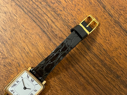 (1970s) Timex 527-201 "Tank" dress watch - gold case - white dial w/ Roman numerals - small size (NOS + Full set)
