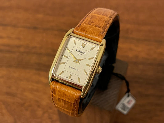 1990s Tissot T815 Fascination "Tank" - champagne dial with gold markers - small size (NOS)